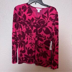 Liz Claiborne Magenta Floral Long Sleeve Top